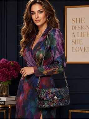 Paula Salvador Rainbow Confetti Dot Envelope Clutch Bag with Chain & Coin Pouch